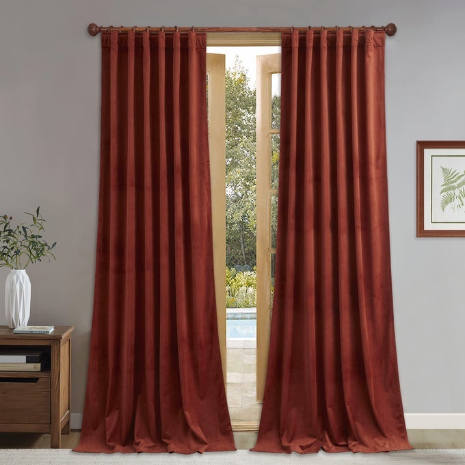 Velvet Blackout Curtains for Movie Theater Rust Privacy Home Decor Drapes 96 inches for Christmas BackdropsSliding Glass Door W52 x L96 2 Panels