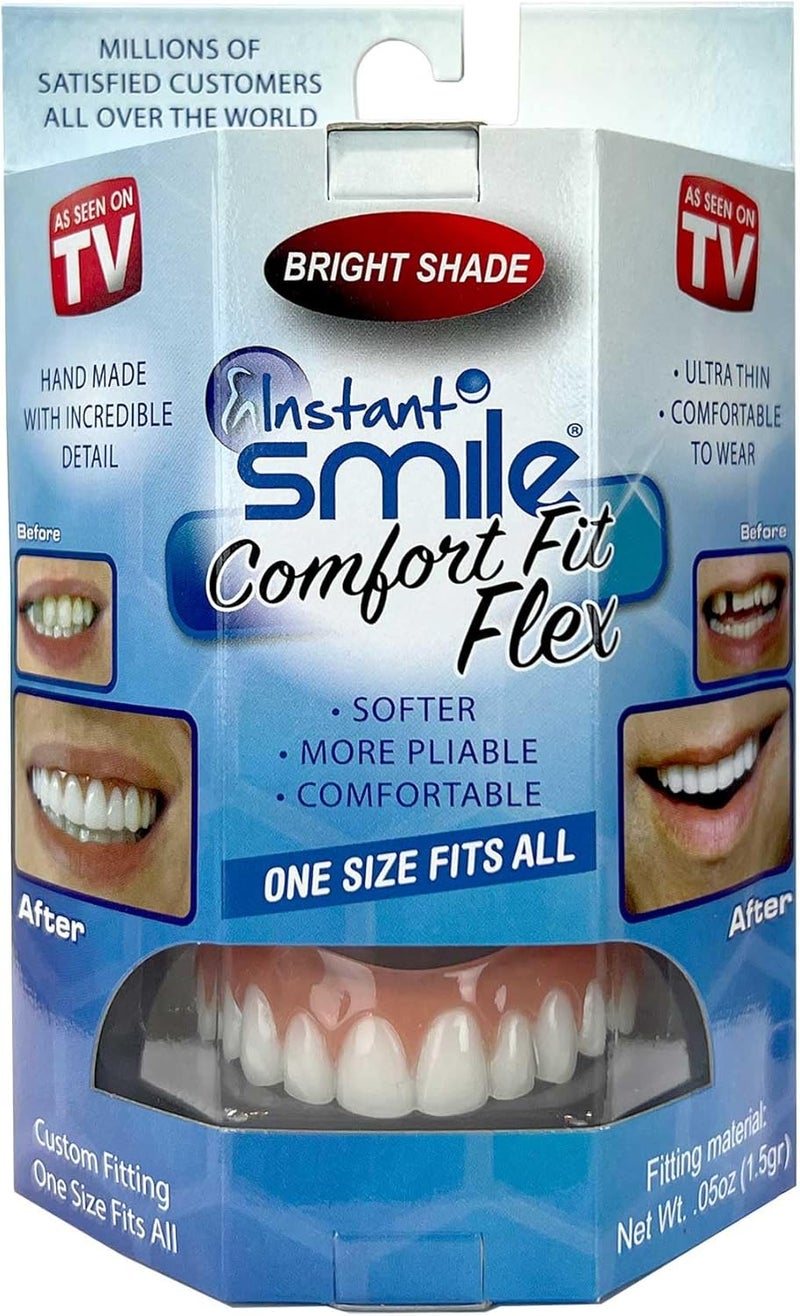 Instant Smile Comfort Fit Flex Cosmetic Upper Teeth Bright White Shade Comfortable Upper Veneer for Extended Wear Teeth Veneers for Men and Women 1 Size Fits Most - Image 1