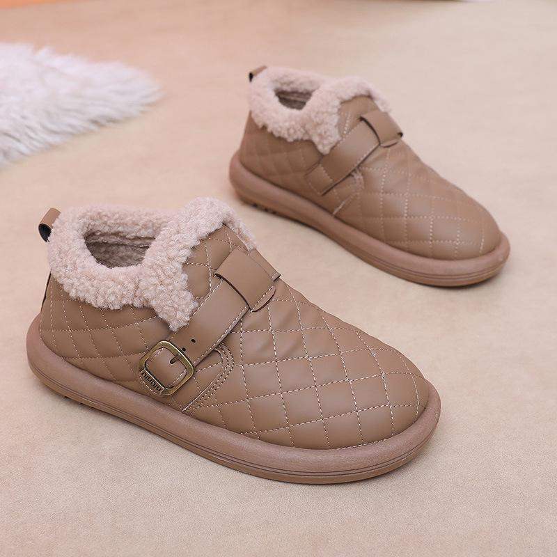 Women'S Winter Cotton Shoes, Old Northern Leather Flat Non-Slip Mom Short Boots, Fleece-Lined, Thickened, Waterproof, Cold-Proof Snow Boots - Image 1