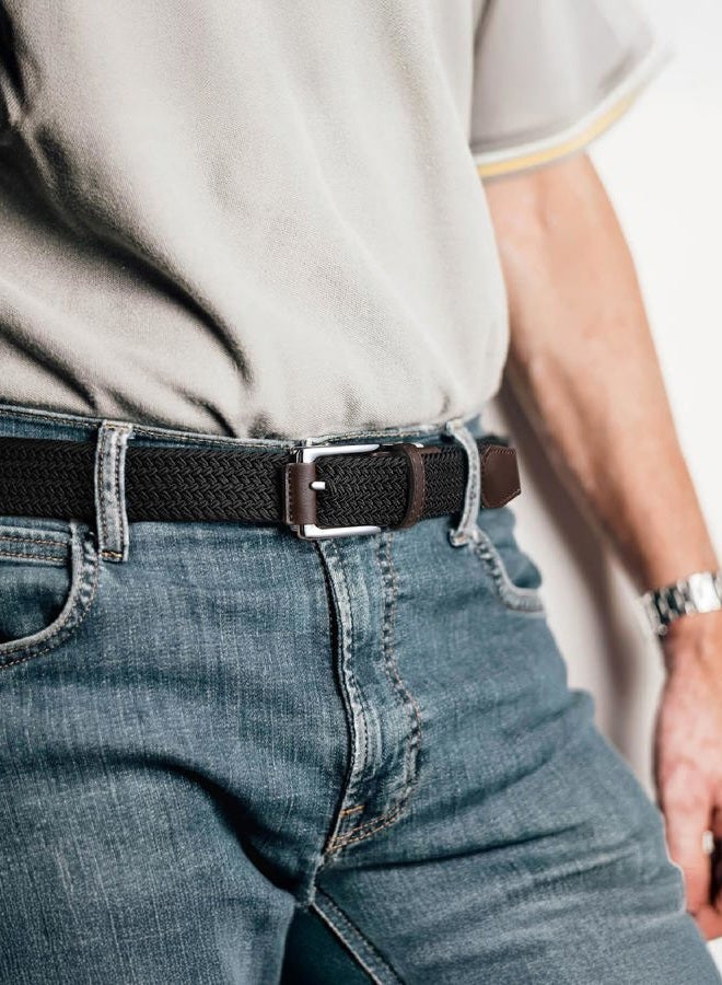 CHAOREN Mens Stretch Belt - 1 3/8" Elastic Braided Golf Belt for Men - Stretchy Web Fit Summer Casual Jeans, Coal Black, 30"-34"Waist Adjustable - Image 2
