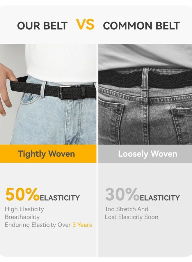 CHAOREN Mens Stretch Belt - 1 3/8" Elastic Braided Golf Belt for Men - Stretchy Web Fit Summer Casual Jeans, Coal Black, 30"-34"Waist Adjustable - Image 5