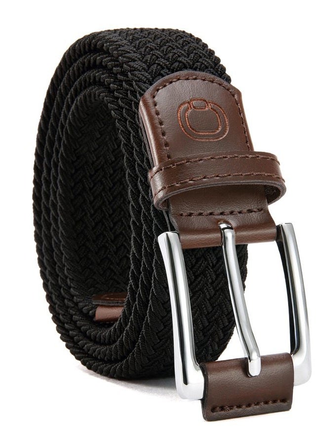 CHAOREN Mens Stretch Belt - 1 3/8" Elastic Braided Golf Belt for Men - Stretchy Web Fit Summer Casual Jeans, Coal Black, 30"-34"Waist Adjustable - Image 1
