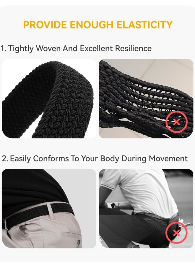 CHAOREN Mens Stretch Belt - 1 3/8" Elastic Braided Golf Belt for Men - Stretchy Web Fit Summer Casual Jeans, Coal Black, 30"-34"Waist Adjustable - Image 4