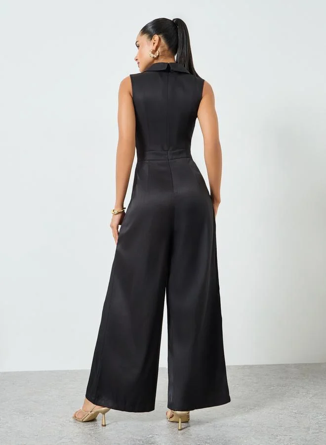Styli  Black Sleeveless Wide Leg Jumpsuit for Women | Best Price UAE