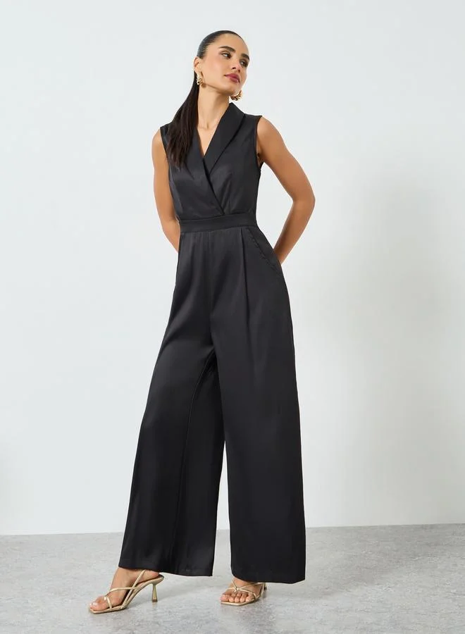 Styli  Black Sleeveless Wide Leg Jumpsuit for Women | Best Price UAE