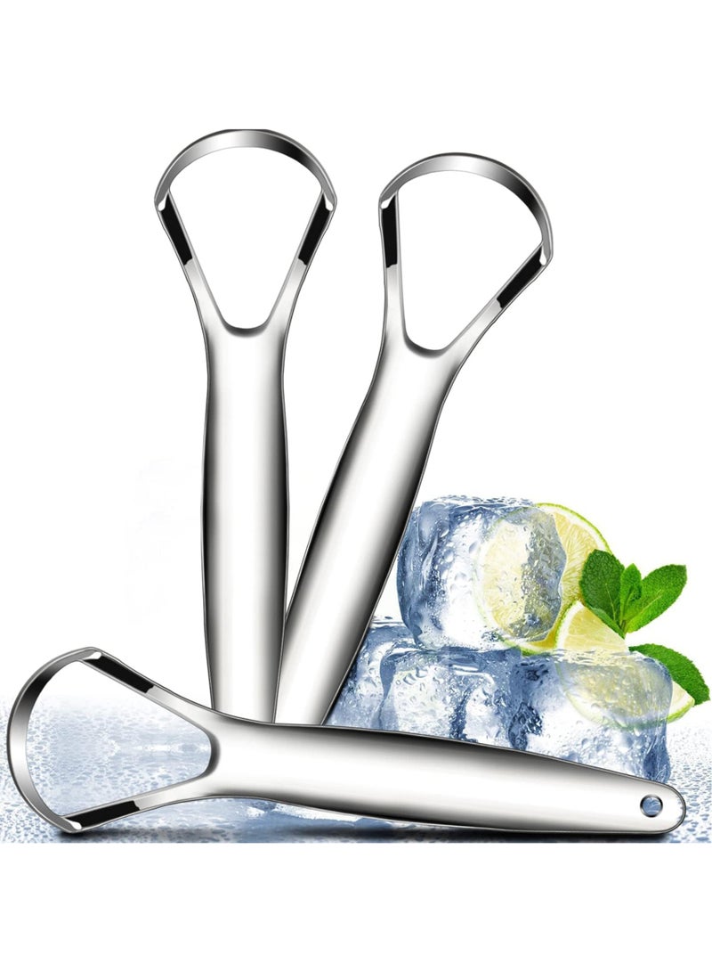 LINJIE 3 PCS Stainless Steel Oral Tongue Cleaner Portable Tongue Scrappers Silver - Image 1