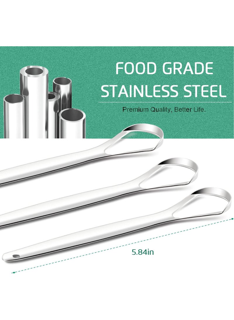 LINJIE 3 PCS Stainless Steel Oral Tongue Cleaner Portable Tongue Scrappers Silver - Image 4