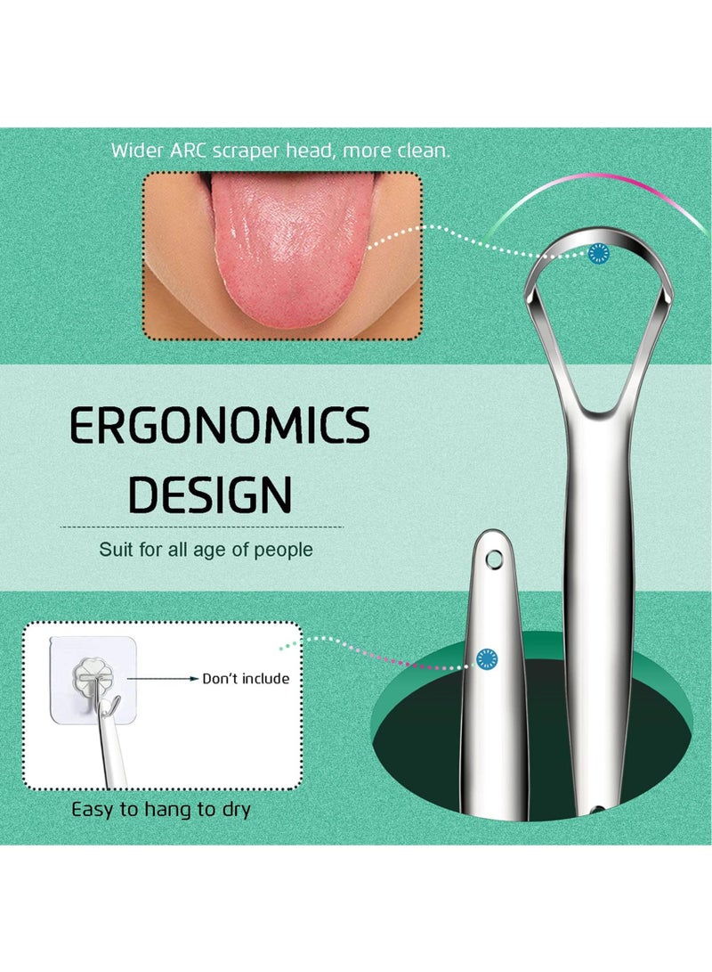 LINJIE 3 PCS Stainless Steel Oral Tongue Cleaner Portable Tongue Scrappers Silver - Image 5