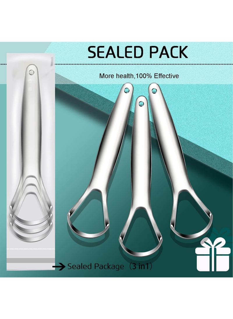 LINJIE 3 PCS Stainless Steel Oral Tongue Cleaner Portable Tongue Scrappers Silver - Image 2