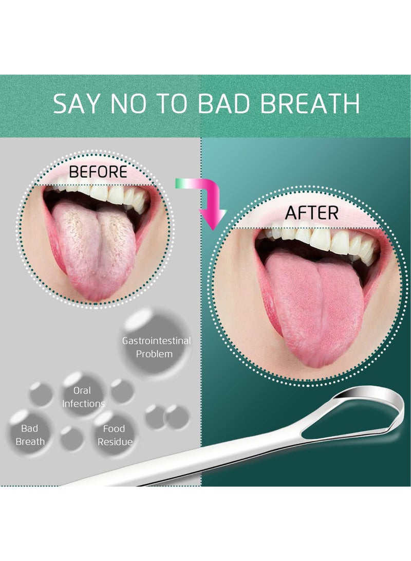 LINJIE 3 PCS Stainless Steel Oral Tongue Cleaner Portable Tongue Scrappers Silver - Image 3