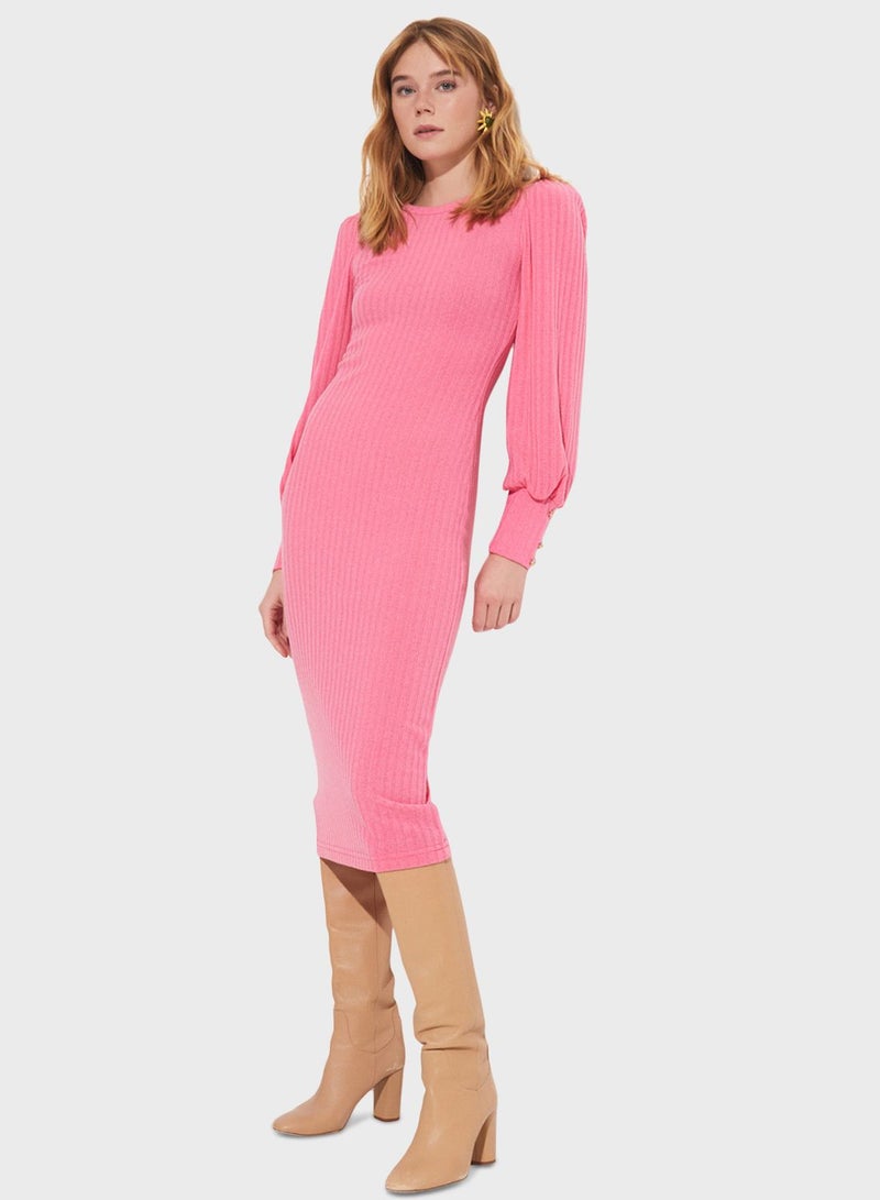 جون فستان ميدي مضلع باللون الوردي - Image 1