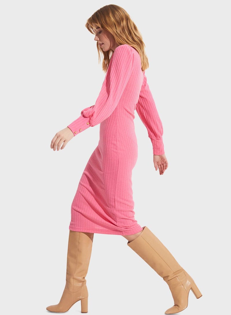 جون فستان ميدي مضلع باللون الوردي - Image 3