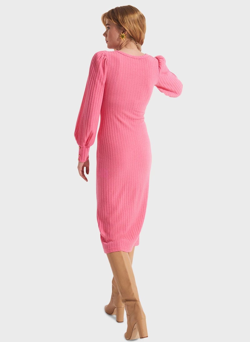 جون فستان ميدي مضلع باللون الوردي - Image 2