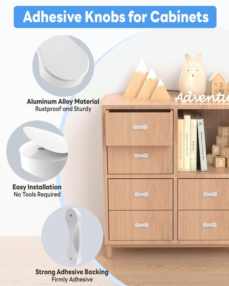 Mebantoo 4 Pack Adhesive Cabinet Handles, 3 Inch Self-Stick Knobs, Barn Door & Finger Pulls For Closets, Sliding Shower Glass Doors, Wardrobes, Drawers, Windows (4, White) - Image 2