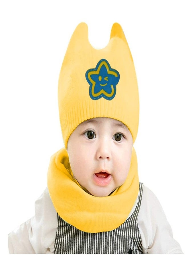JMP Cute Star Style Crochet Beanie Hat & Scarf Set for Baby Boys & Girl's (Yellow)-(1-3 Years) - Image 1