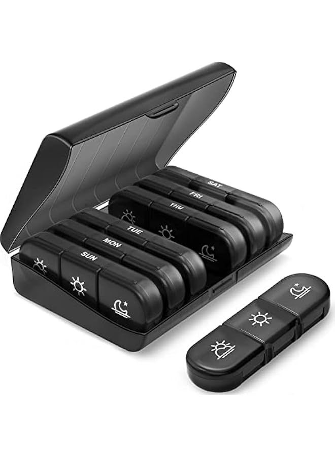 NIBEMINENT SHOWAY Weekly 3 Times a Day Portable Travel Pill Box with Large Pill Containers (Black) - Image 1