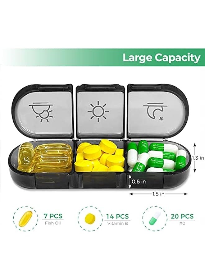 NIBEMINENT SHOWAY Weekly 3 Times a Day Portable Travel Pill Box with Large Pill Containers (Black) - Image 2