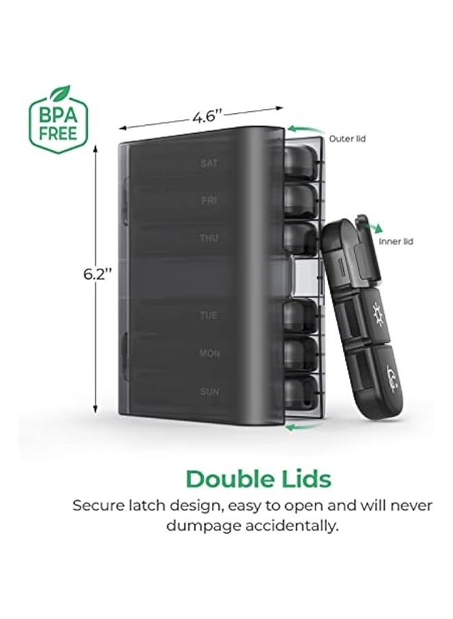 NIBEMINENT SHOWAY Weekly 3 Times a Day Portable Travel Pill Box with Large Pill Containers (Black) - Image 4
