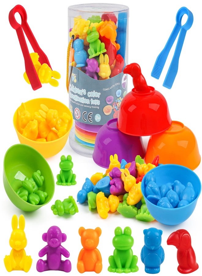 GKDOMS Counting Animals Toys Matching Game with Sorting Bowls Preschool Learning Activities Montessori Sensory Toys for Math Color Sorting, Party Favors Birthday Exchange Gifts for Kids - Image 1