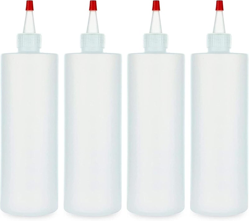 BRIGHTFROM Condiment Squeeze Bottles 12 OZ Empty Squirt Bottle with Red Top Cap Leak Proof  Great for Ketchup Mustard Syrup Sauces Dressing Oil Arts and Crafts BPA FREE Plastic  4 PACK - Image 1