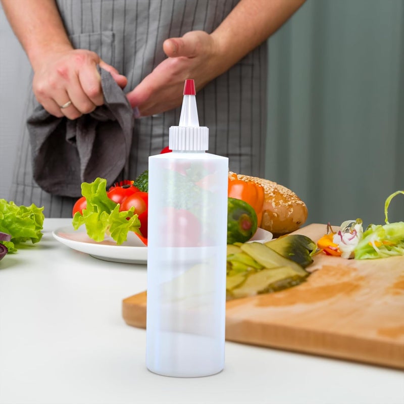 BRIGHTFROM Condiment Squeeze Bottles 12 OZ Empty Squirt Bottle with Red Top Cap Leak Proof  Great for Ketchup Mustard Syrup Sauces Dressing Oil Arts and Crafts BPA FREE Plastic  4 PACK - Image 3