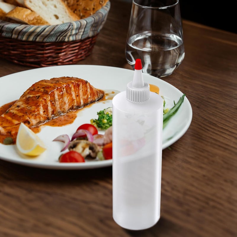 BRIGHTFROM Condiment Squeeze Bottles 12 OZ Empty Squirt Bottle with Red Top Cap Leak Proof  Great for Ketchup Mustard Syrup Sauces Dressing Oil Arts and Crafts BPA FREE Plastic  4 PACK - Image 4