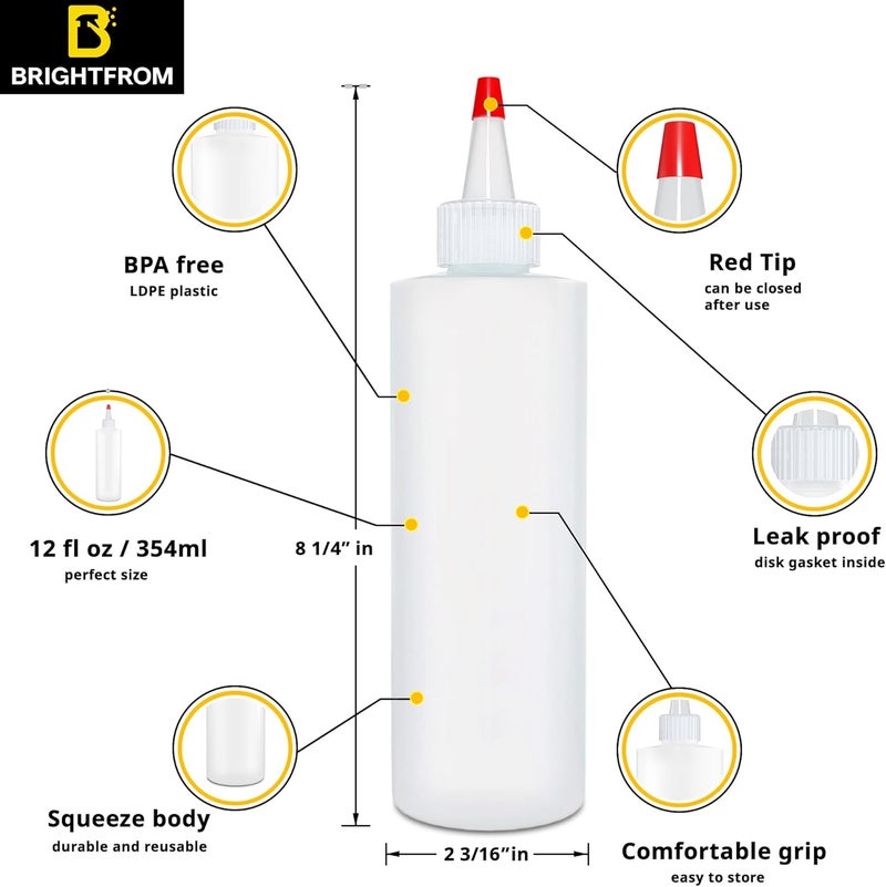 BRIGHTFROM Condiment Squeeze Bottles 12 OZ Empty Squirt Bottle with Red Top Cap Leak Proof  Great for Ketchup Mustard Syrup Sauces Dressing Oil Arts and Crafts BPA FREE Plastic  4 PACK - Image 2