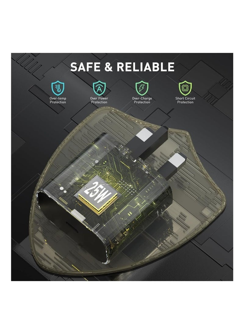 روي بن شاحن فائق السرعة 25 وات لهواتف Samsung Galaxy، يشتمل على كابل Type-C بطول 1.5 متر. متوافق مع S23 Ultra و S23 Plus و S23 و S23 و S22 Ultra و S22 و S21 Ultra و S21 و S21 و A54 و A53 و A52 و A32. - Image 4