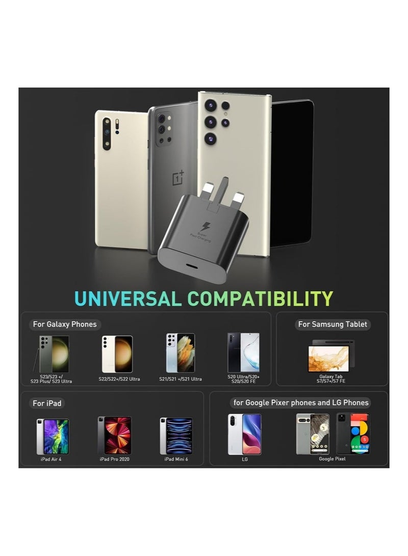 روي بن شاحن فائق السرعة 25 وات لهواتف Samsung Galaxy، يشتمل على كابل Type-C بطول 1.5 متر. متوافق مع S23 Ultra و S23 Plus و S23 و S23 و S22 Ultra و S22 و S21 Ultra و S21 و S21 و A54 و A53 و A52 و A32. - Image 3