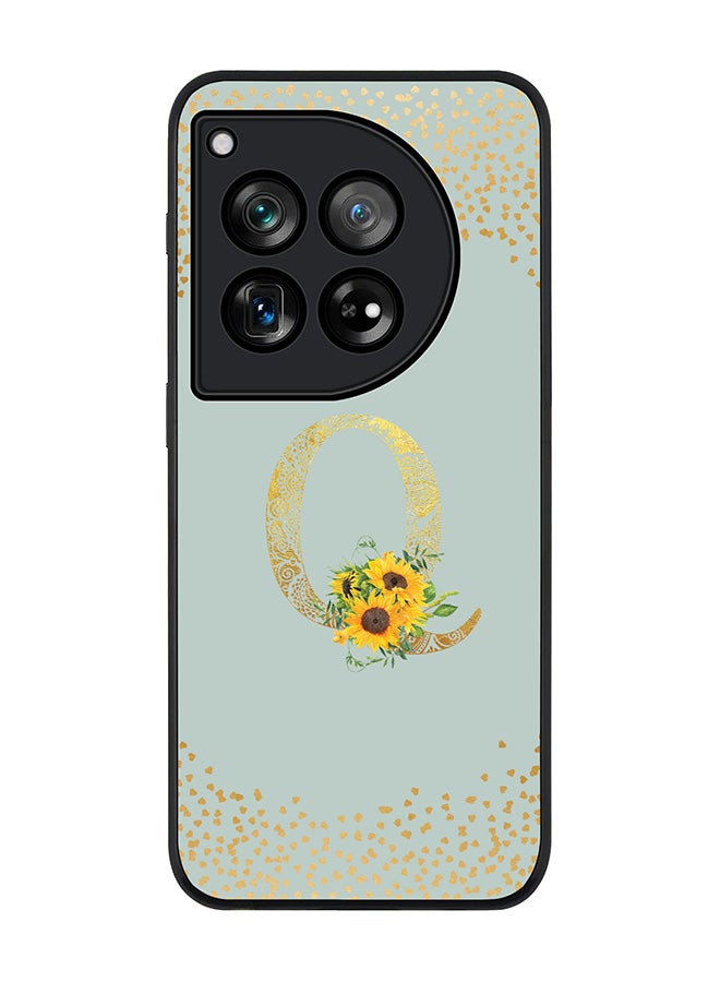 Stylizedd Rugged Black Edge Case for OnePlus 12, Slim fit Case Cover - Custom Monogram Initial Letter Mandala Floral Pattern Alphabet - Q (Light Grey) - Image 1