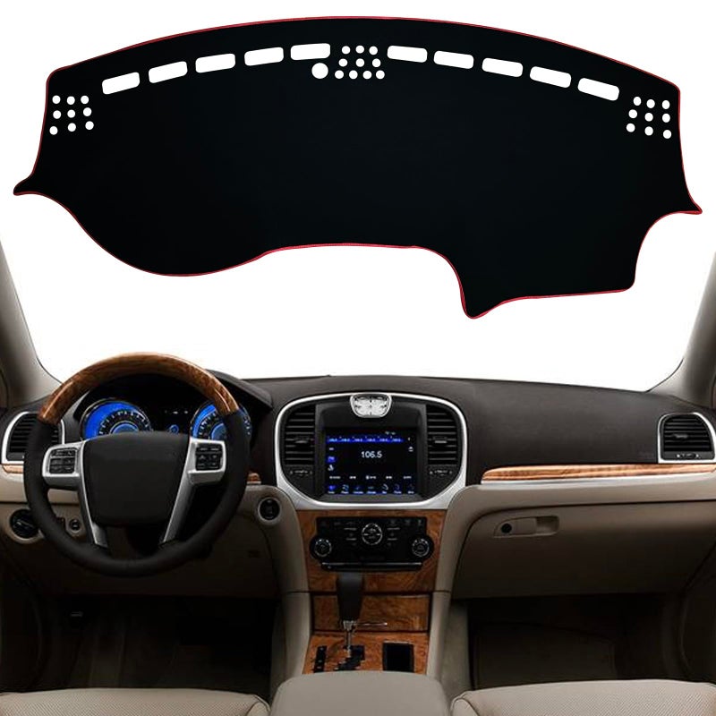 KEEGTBOX Dash Mat Cover Interior Dashboard Protection pad Compatible with Chrysler 300 300C Sedan 20112023 Dashboard Cover Pad Carpet Protector Red Trim