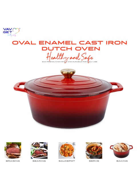 Enameled Cast Iron Oval Casserole Dish with Lid - 4.25 Quart Enamel Oval Cookware Pot - Enameled Cast Iron Dutch Oven with Lid