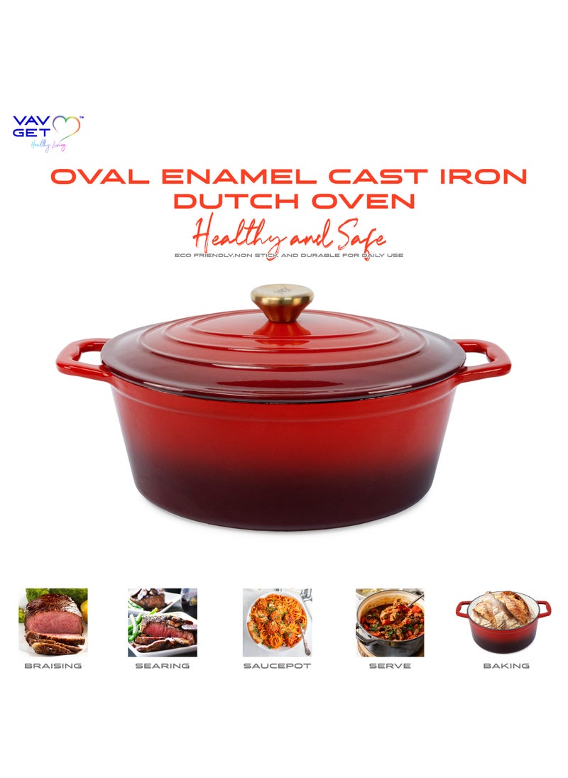 VAV - Enameled Cast Iron Oval Casserole Dish with Lid - 4.25 Quart Enamel Oval Cookware Pot - Enameled Cast Iron Dutch Oven with Lid - Image 1