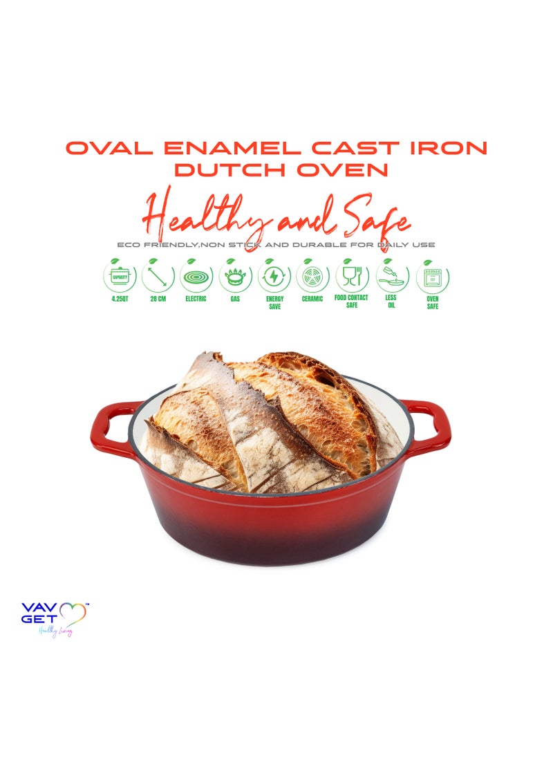 VAV - Enameled Cast Iron Oval Casserole Dish with Lid - 4.25 Quart Enamel Oval Cookware Pot - Enameled Cast Iron Dutch Oven with Lid - Image 1