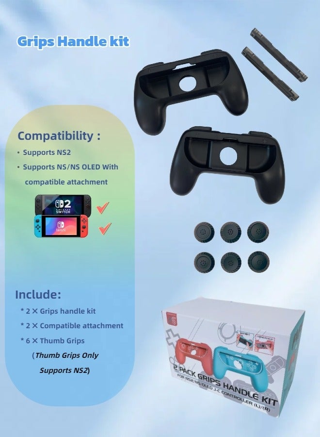 CoolRabbie Grip for Nintendo Switch 2/1 Joy-Con, Joycon Grips for NS2/NS/OLED, Non-Slip 2-Pack Black, With 6 Pcs Thumb Grip Caps for Joy-Con 2 Controllers - Image 2
