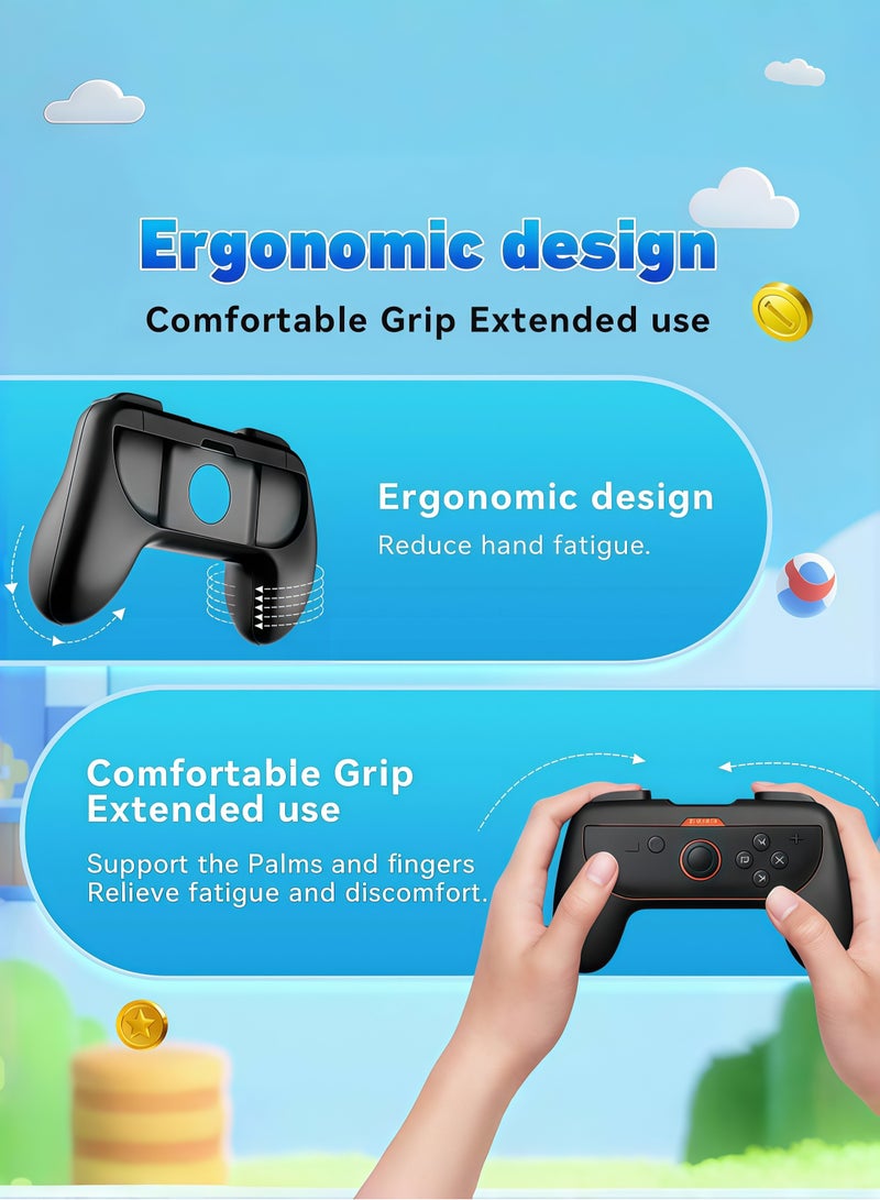 CoolRabbie Grip for Nintendo Switch 2/1 Joy-Con, Joycon Grips for NS2/NS/OLED, Non-Slip 2-Pack Black, With 6 Pcs Thumb Grip Caps for Joy-Con 2 Controllers - Image 3
