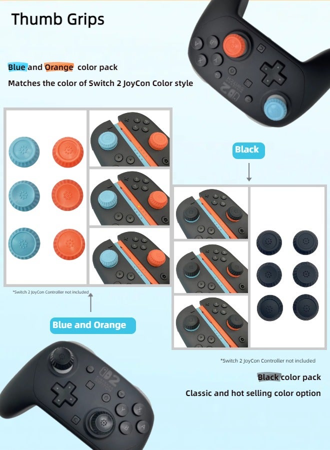 CoolRabbie Grip for Nintendo Switch 2/1 Joy-Con, Joycon Grips for NS2/NS/OLED, Non-Slip 2-Pack Black, With 6 Pcs Thumb Grip Caps for Joy-Con 2 Controllers - Image 5