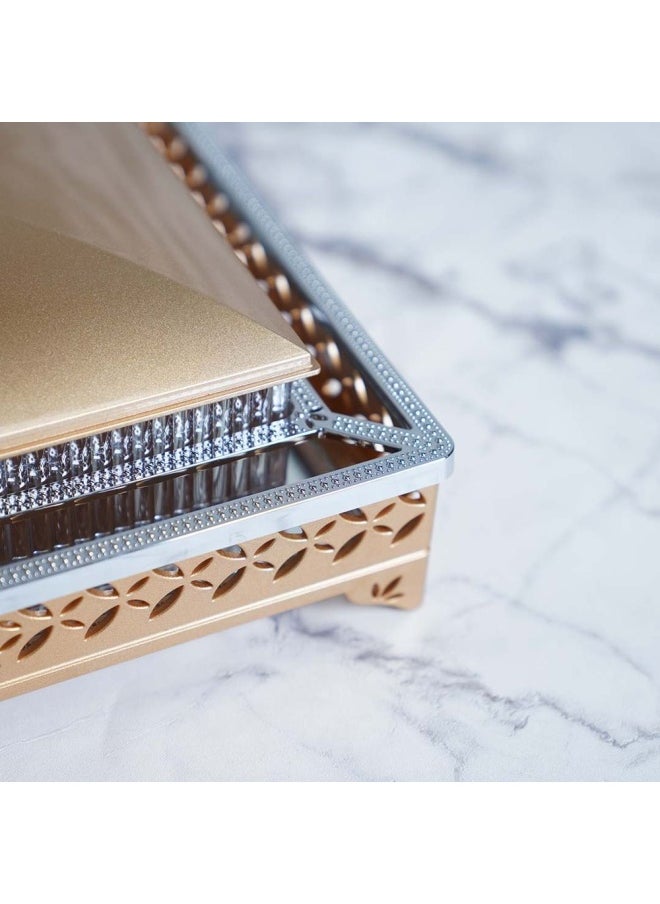 Quartz Premium Crystal Serving Platter Gold 28.7 x 28.7 x 15Cm