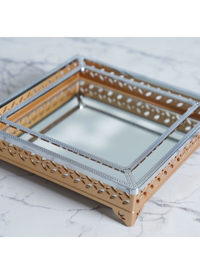 DANUBE HOME Quartz Premium Crystal Serving Platter Gold 28.7 x 28.7 x 15Cm  - Image 5
