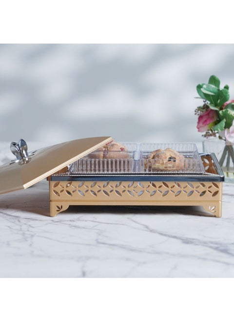 Quartz Premium Crystal Serving Platter Gold 28.7 x 28.7 x 15Cm