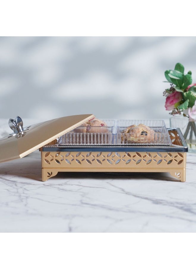 DANUBE HOME Quartz Premium Crystal Serving Platter Gold 28.7 x 28.7 x 15Cm  - Image 1