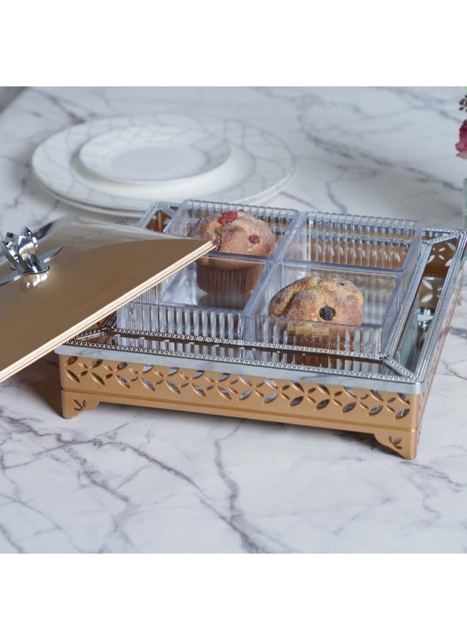 DANUBE HOME Quartz Premium Crystal Serving Platter Gold 28.7 x 28.7 x 15Cm  - Image 3