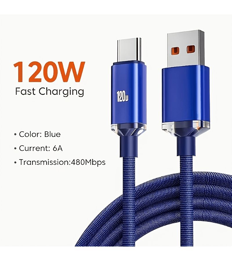 1.5M 120W Super Fast USB Type C Cable for Samsung Redmi Xiaomi Huawei Mobile Phone Blue - Image 1