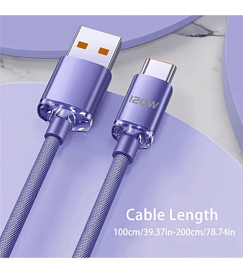 1.5M 120W Super Fast USB Type C Cable for Samsung Redmi Xiaomi Huawei Mobile Phone Blue - Image 3