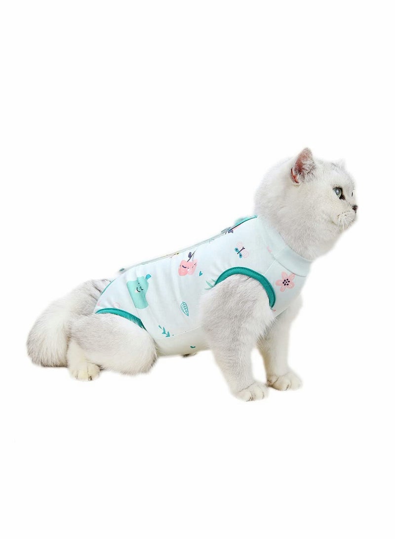 Excefore Dog/Cat Clothing Professional Recovery Suit With Anti Licking for Abdominal Wounds or Skin Diseases, Indoor Clothing E-Collar for Cats After sterilization, Surgery - Green L - Image 1