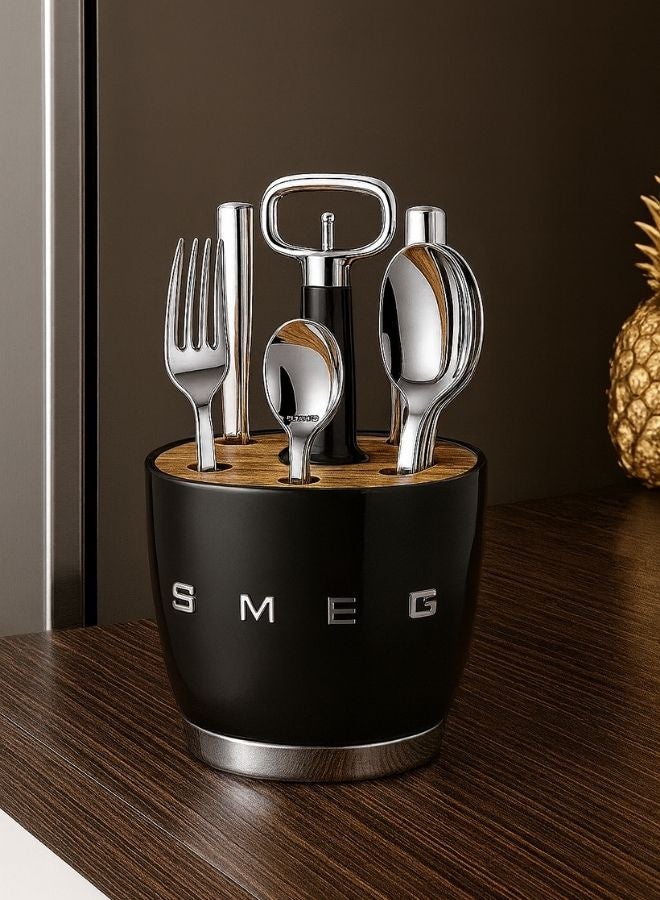 SMEG - Retro Stainless Steel Cutlery set for Kitchen - Knife,Fork,Spoon Black.. - Image 2