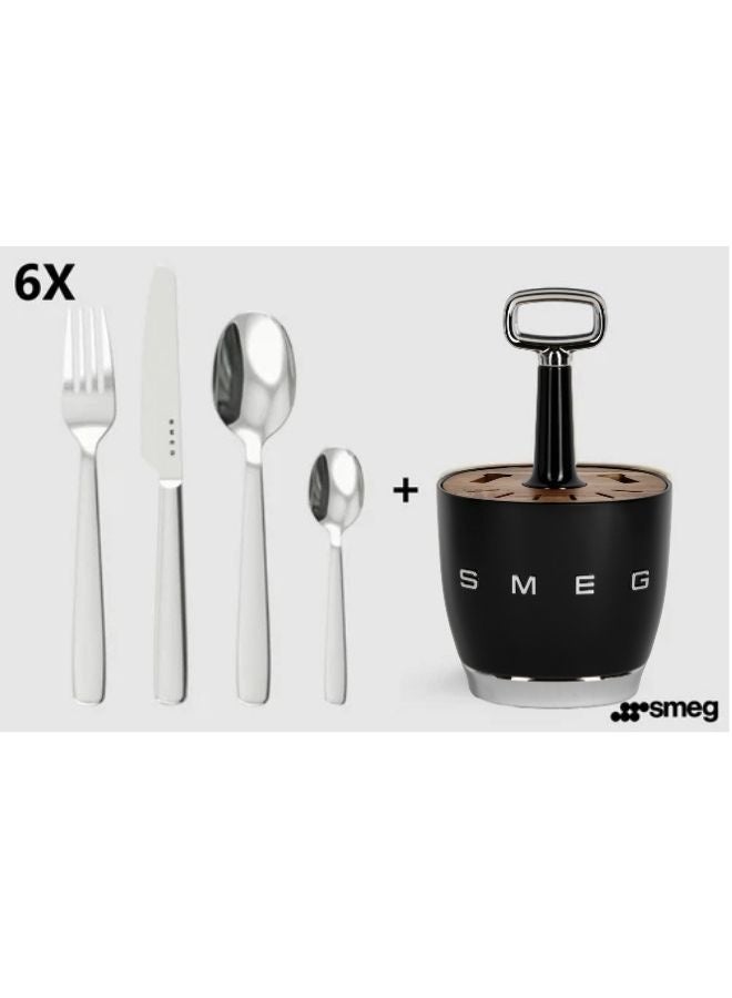 SMEG - Retro Stainless Steel Cutlery set for Kitchen - Knife,Fork,Spoon Black.. - Image 3
