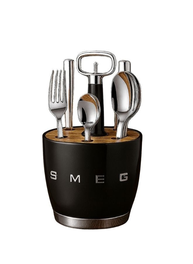 SMEG - Retro Stainless Steel Cutlery set for Kitchen - Knife,Fork,Spoon Black.. - Image 1