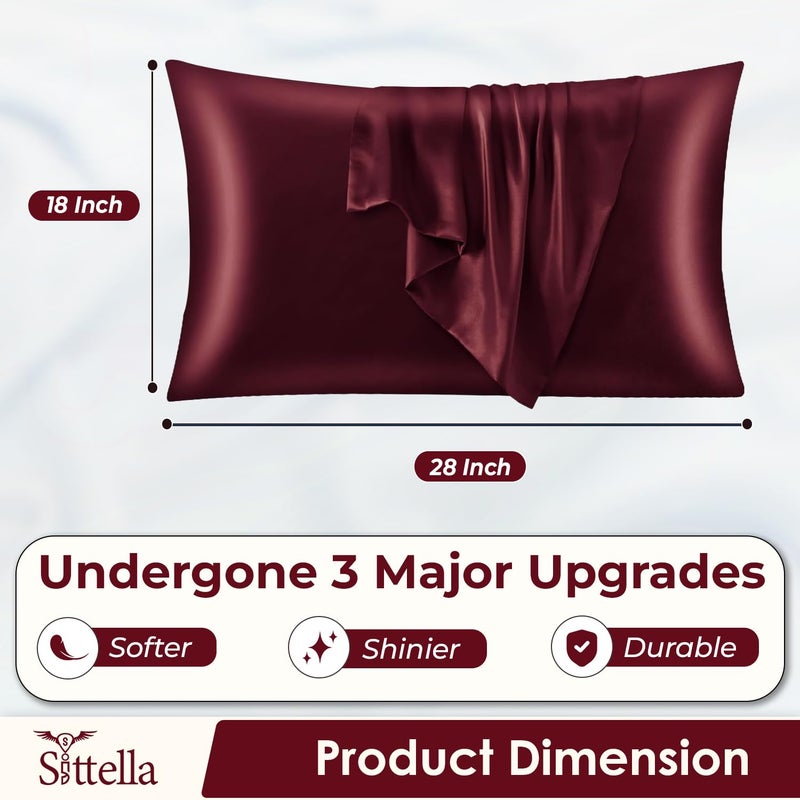 SITTELLA® Set of 2 Satin Silk Pillow Cover and 3 Scrunchies with Envelope Closure End and Design, Soft Pillow Case for Hair and Skin (Maroon) - Image 2