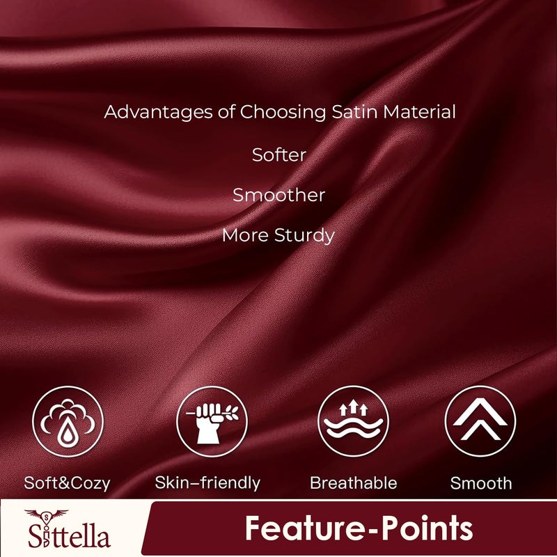 SITTELLA® Set of 2 Satin Silk Pillow Cover and 3 Scrunchies with Envelope Closure End and Design, Soft Pillow Case for Hair and Skin (Maroon) - Image 4